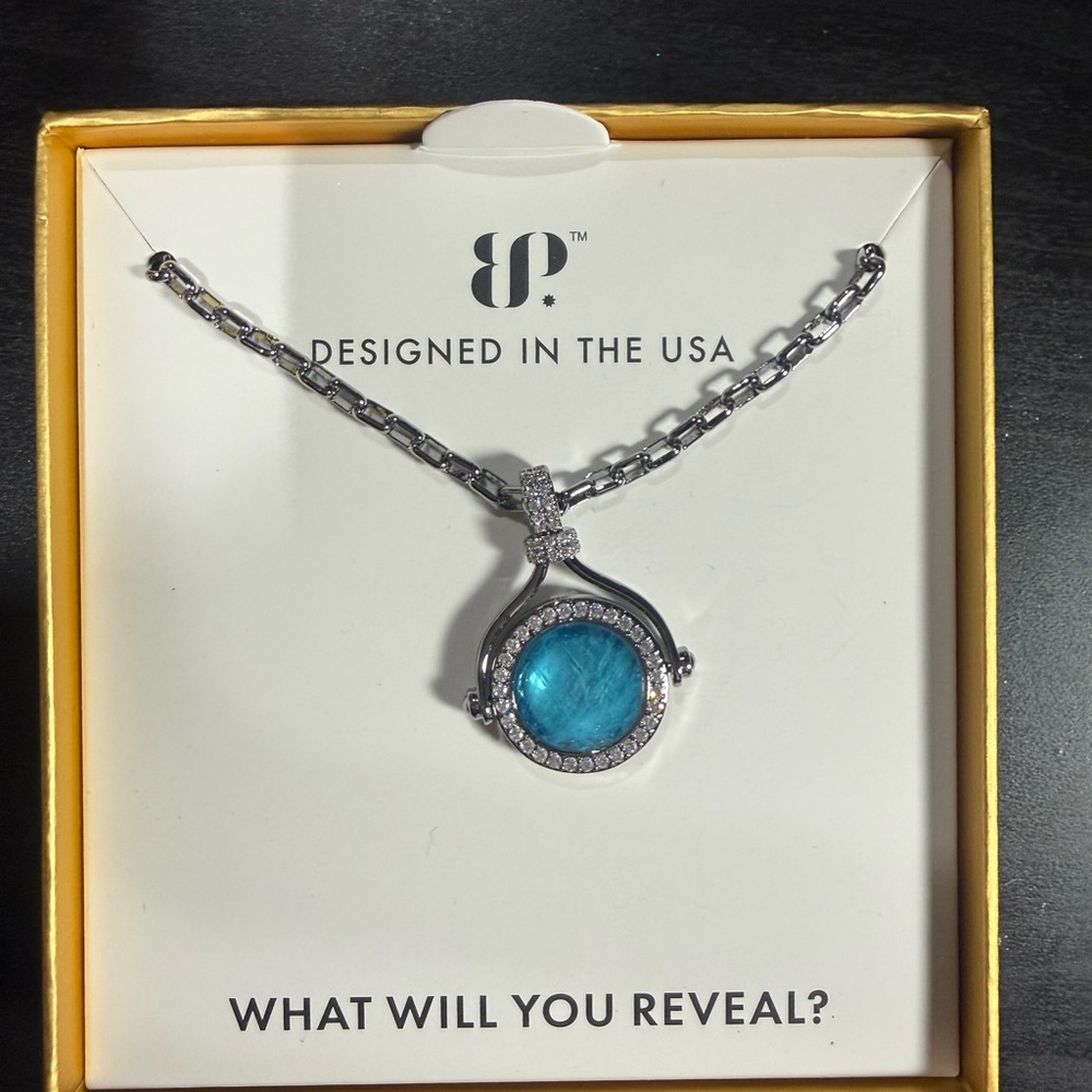 Halo orb Hemtite and lab created aqua blue quartz Reveal Pendant Necklace